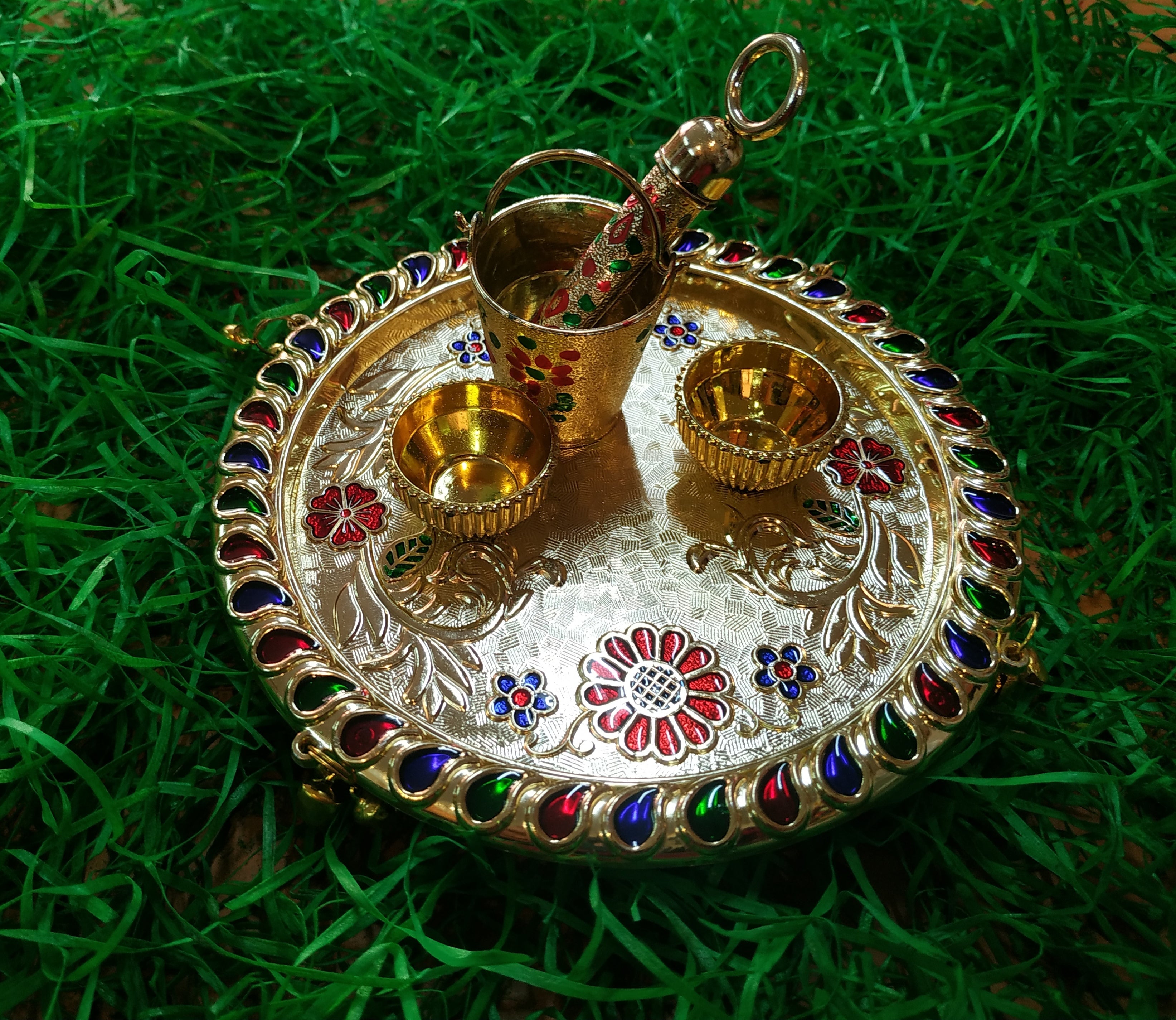 Plastic Meenakari Pichkari Balti Platter with 2 emply bowls (5.5 Inch) in Gift Box
