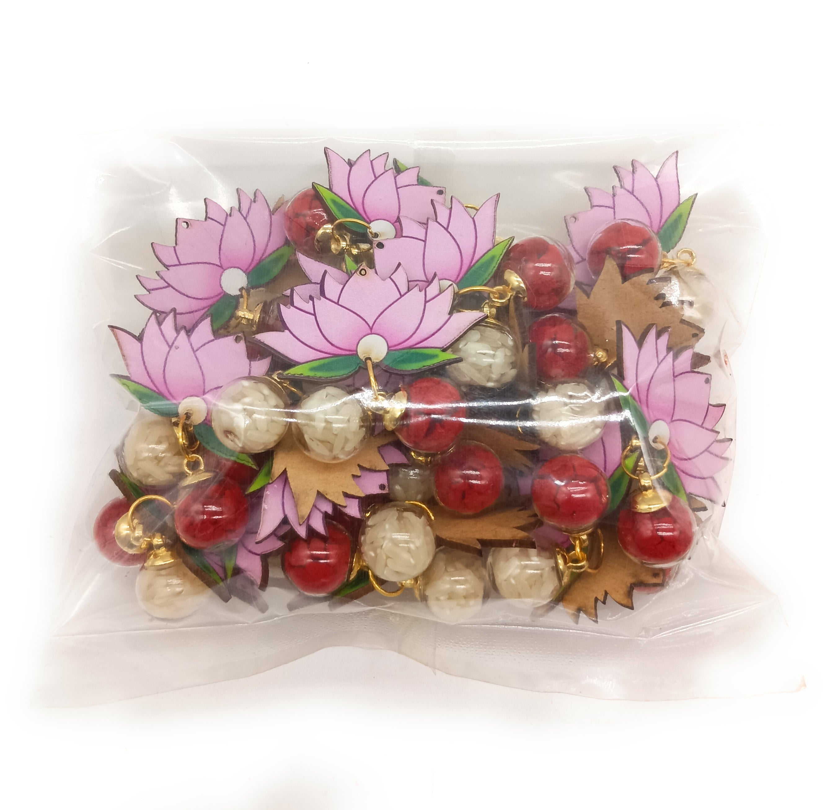 Roli Chawal Unopenable Dome Bottles Set with 2"  MDF Lotus