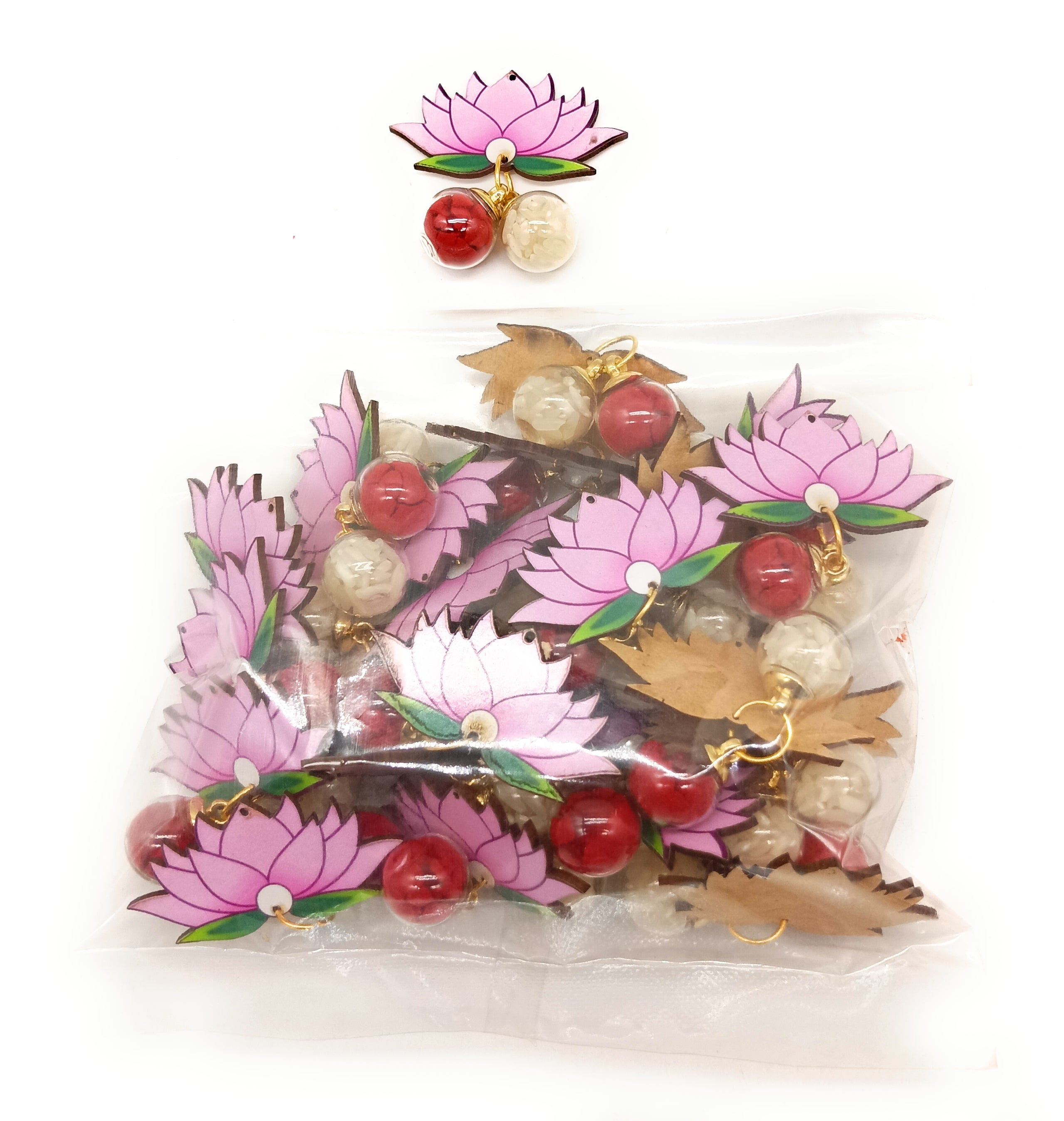 Roli Chawal Unopenable Dome Bottles Set with 2"  MDF Lotus