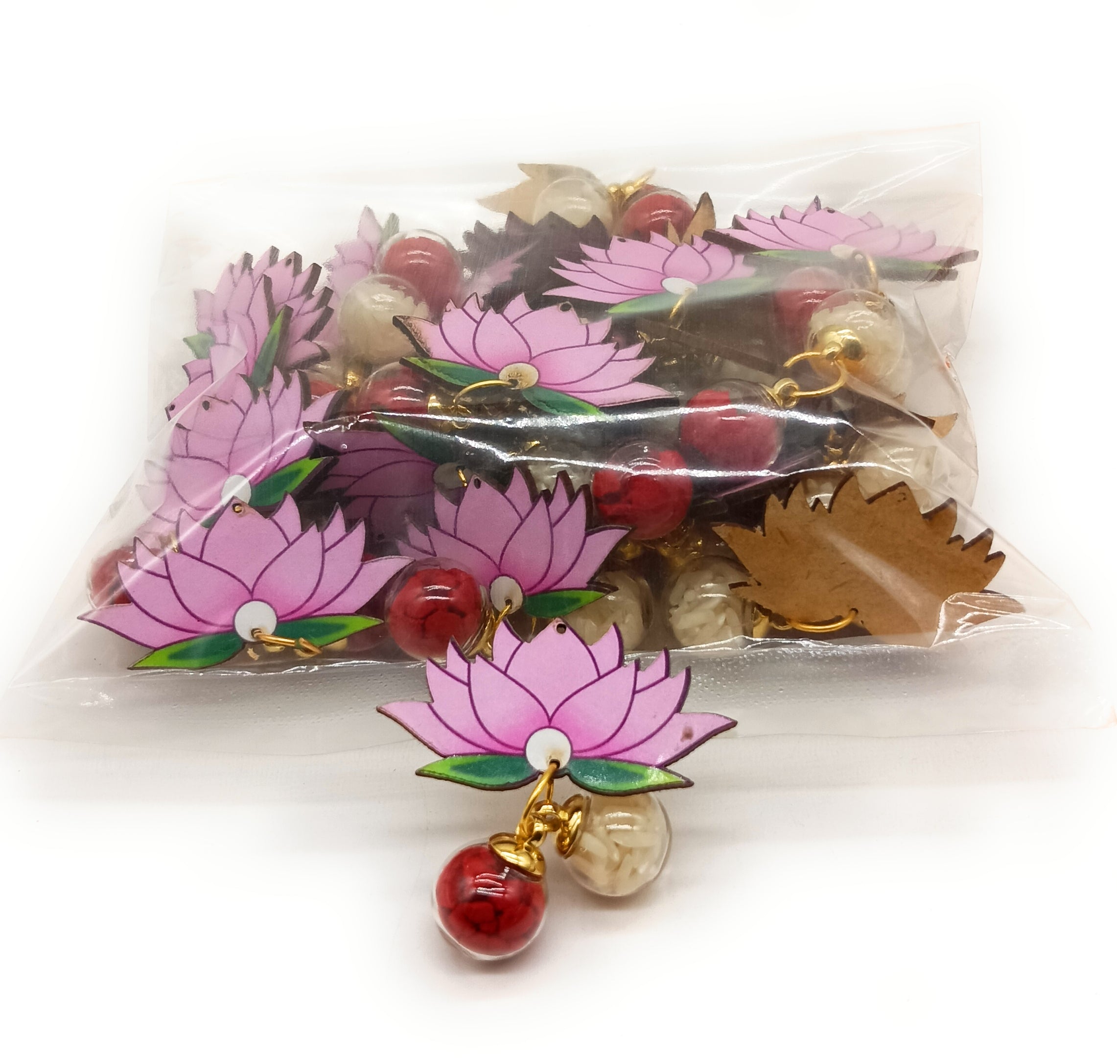 Roli Chawal Unopenable Dome Bottles Set with 2"  MDF Lotus