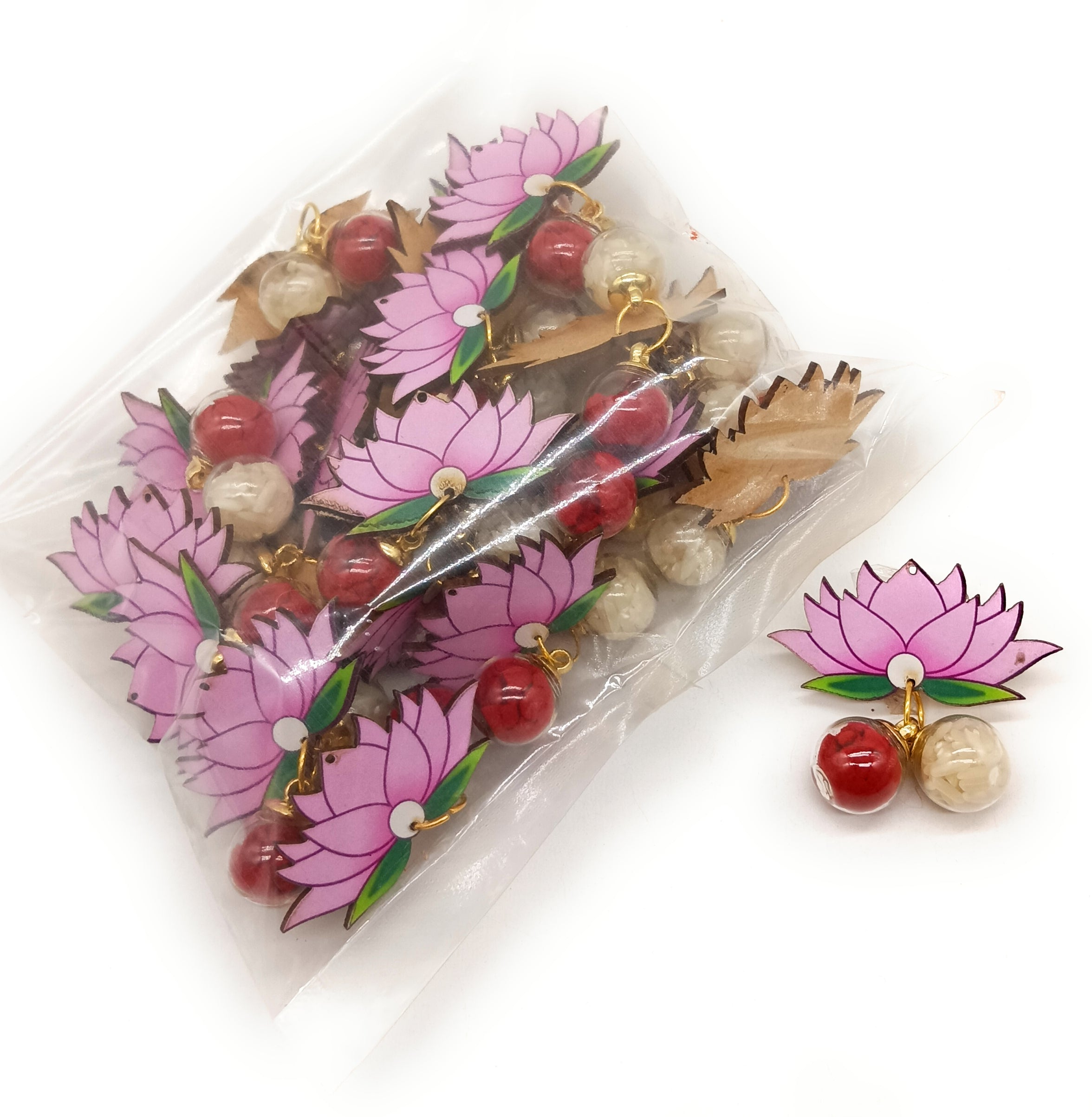 Roli Chawal Unopenable Dome Bottles Set with 2"  MDF Lotus