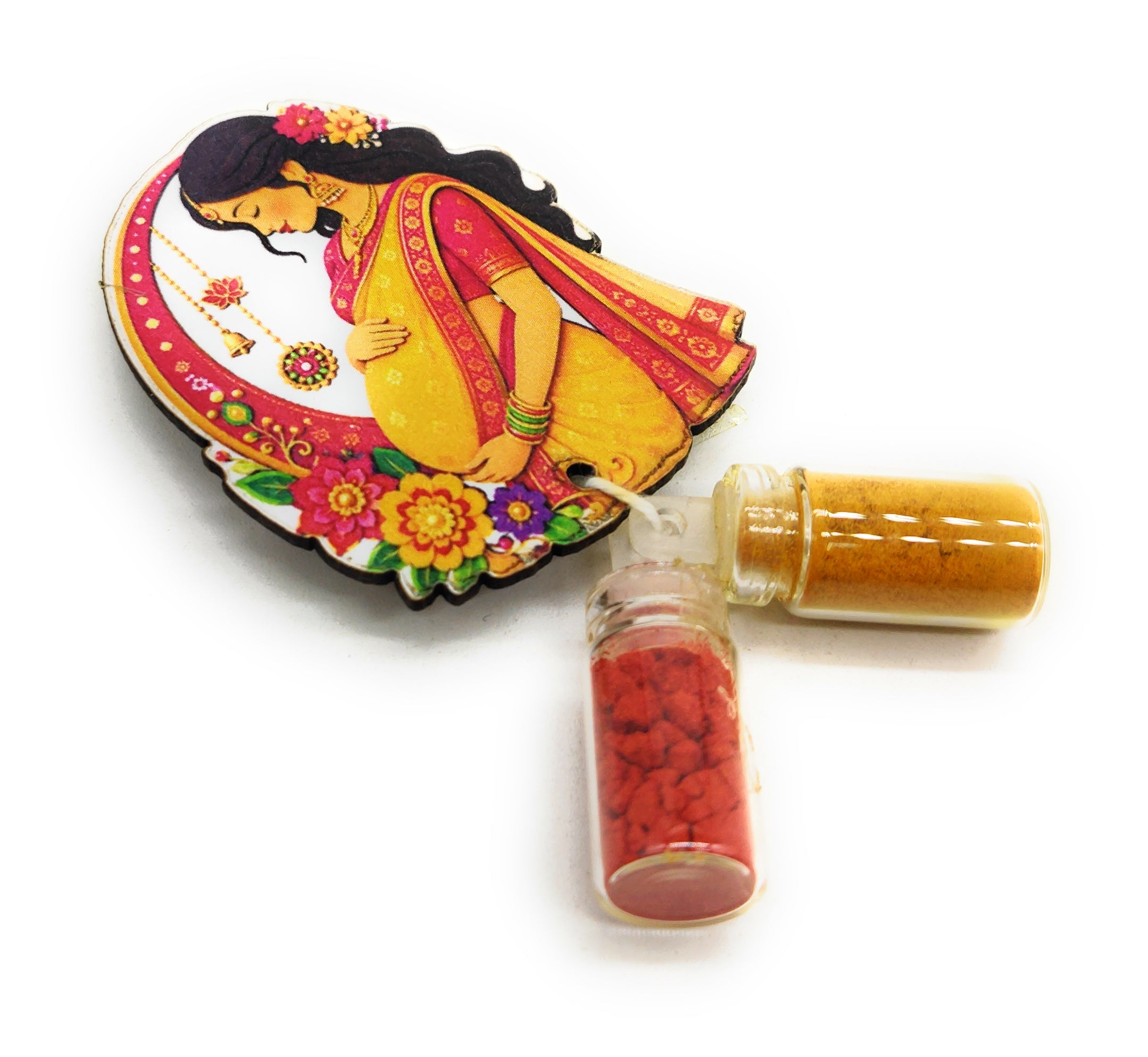Haldi Roli 1ml mini Bottles with MDF Pregnant Women (2 Inch), with Fridge Magnet P54
