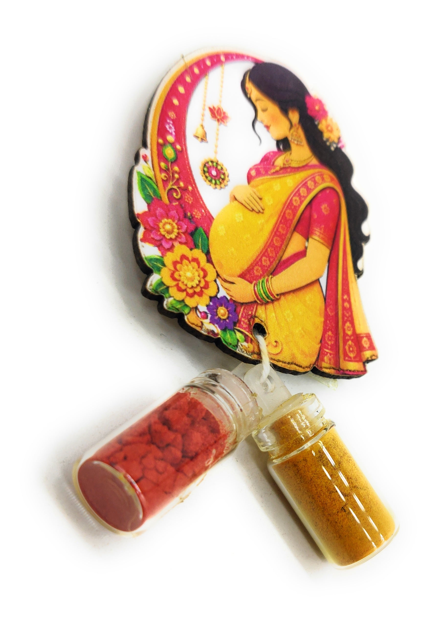 Haldi Roli 1ml mini Bottles with MDF Pregnant Women (2 Inch), with Fridge Magnet P54
