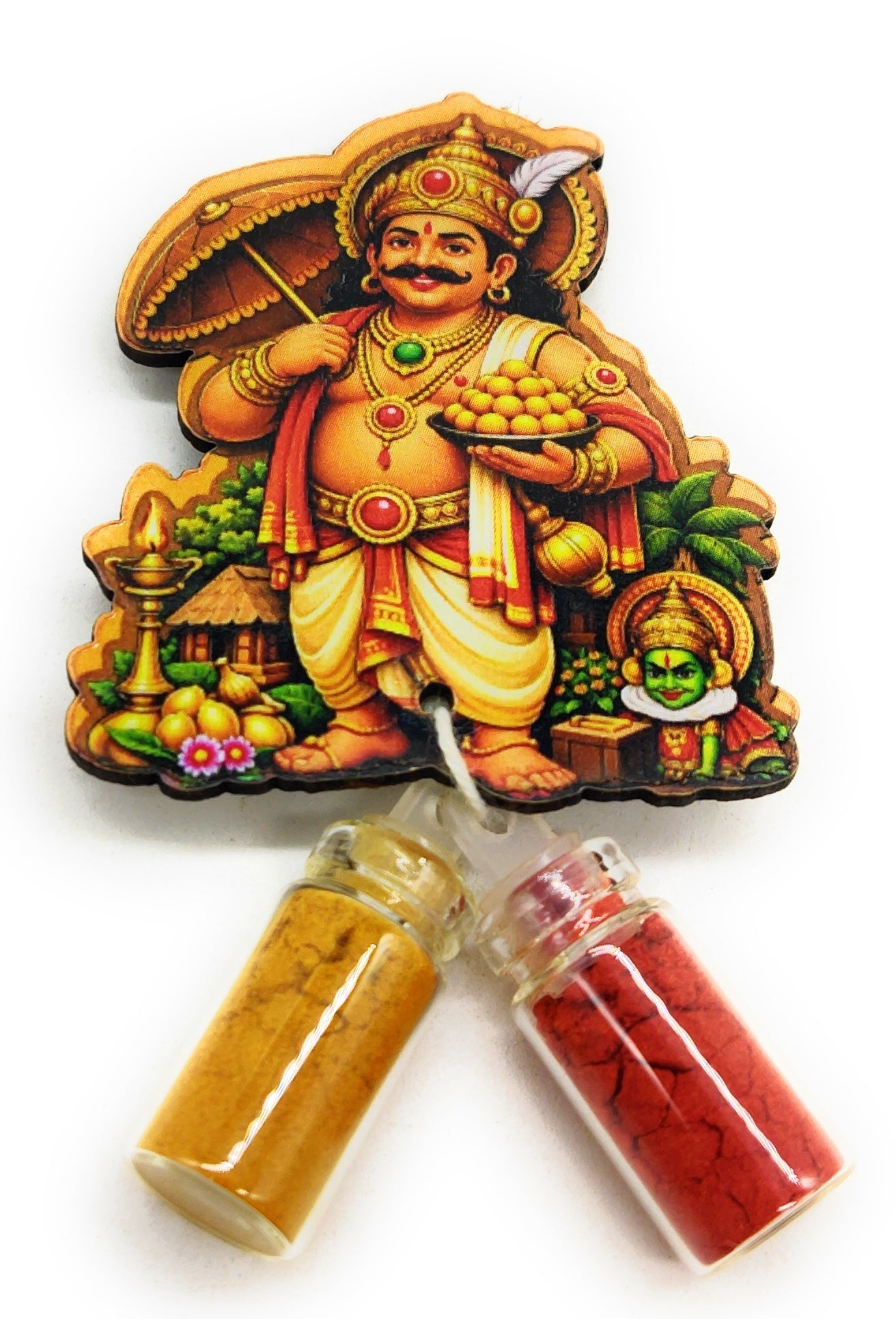 Haldi Roli 1ml mini Bottles with MDF Mahabali ji (2 Inch), with Fridge Magnet P53