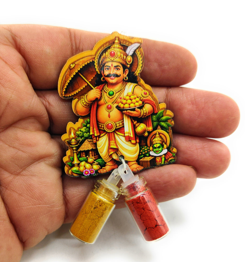 Haldi Roli 1ml mini Bottles with MDF Mahabali ji (2 Inch), with Fridge Magnet P53
