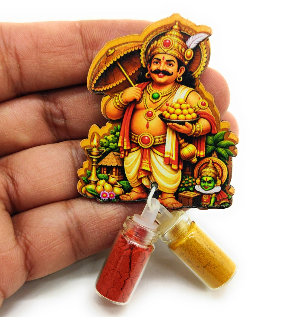 Haldi Roli 1ml mini Bottles with MDF Mahabali ji (2 Inch), with Fridge Magnet P53