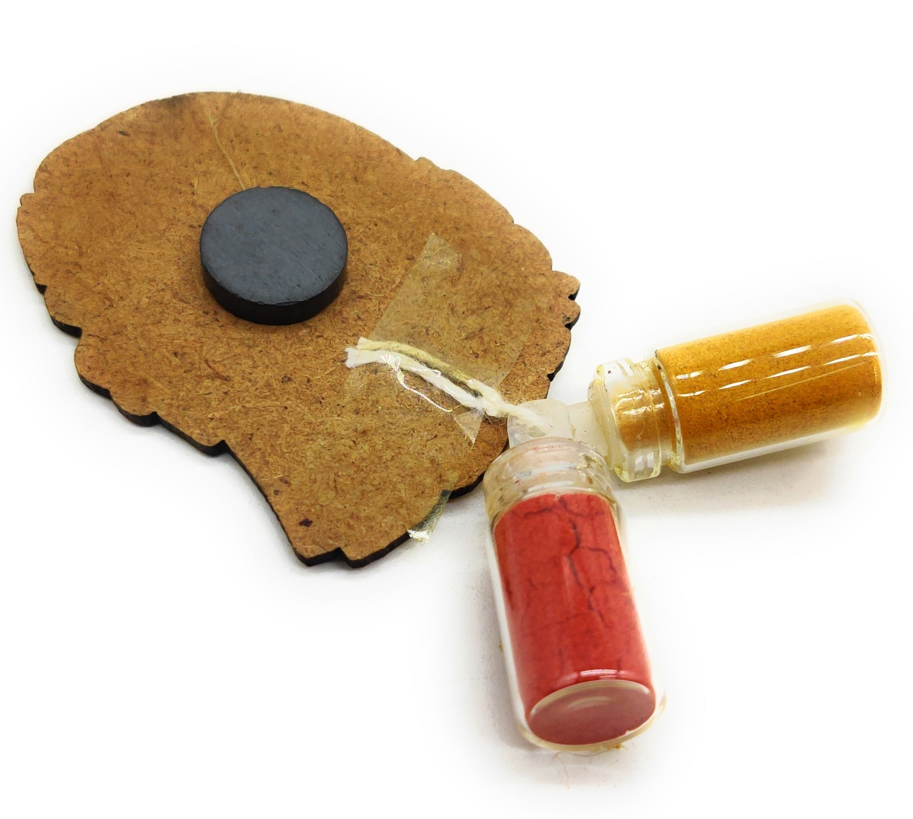 Haldi Roli 1ml mini Bottles with MDF Mahabali ji (2 Inch), with Fridge Magnet P53