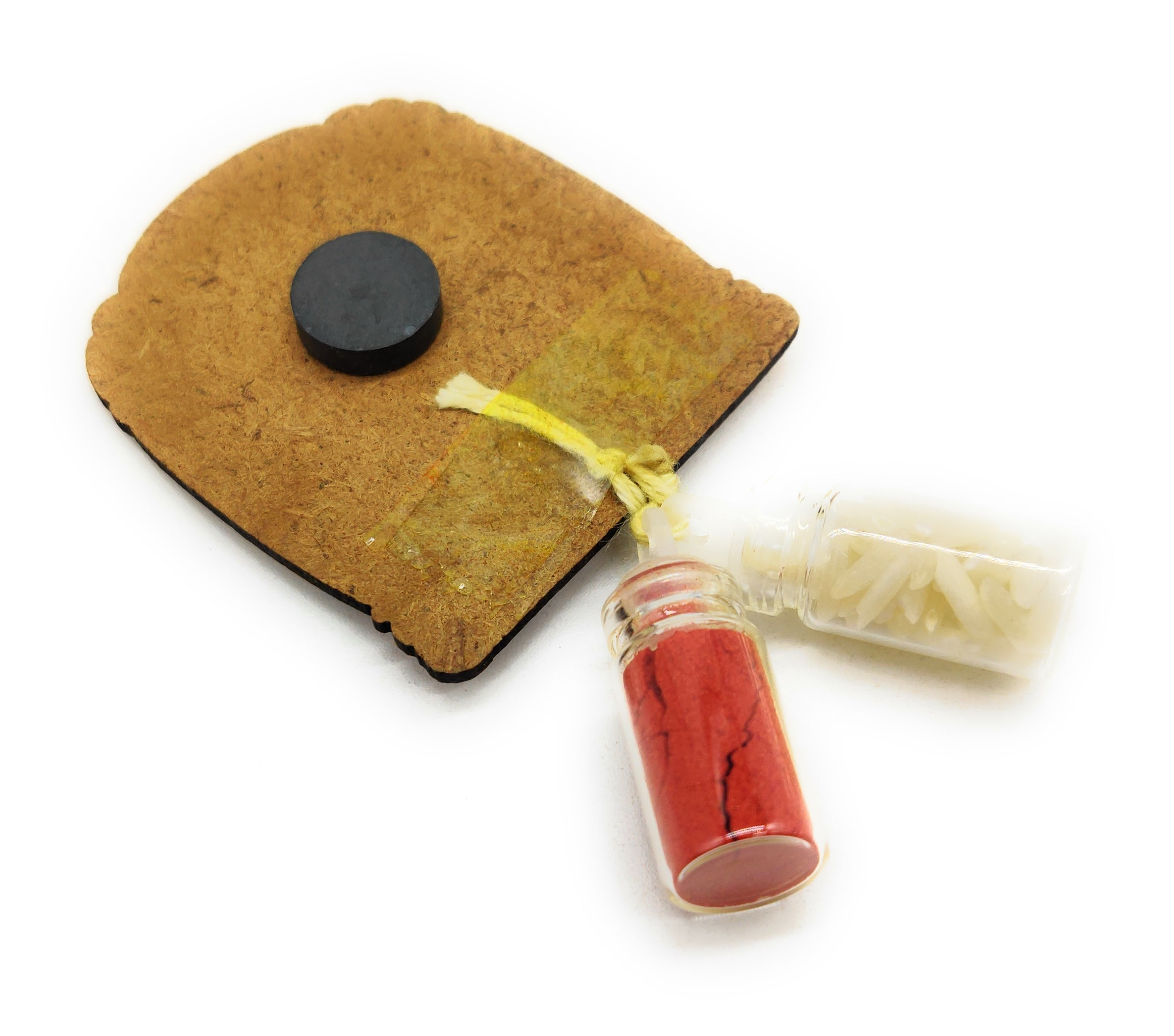 Roli Chawal 1ml mini Bottles with MDF Raksha Bandhan (2 Inch), with Fridge Magnet  P61