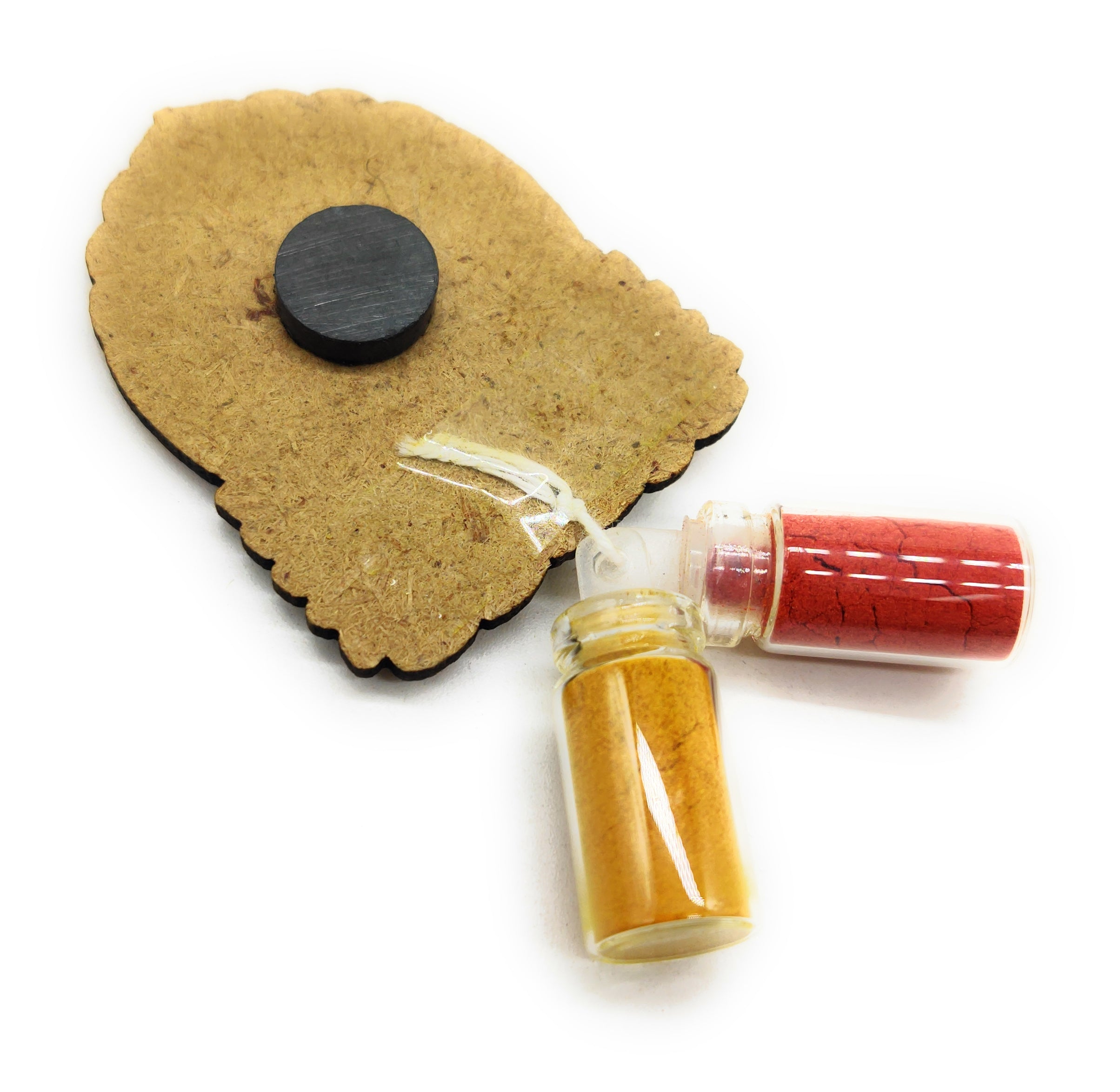 Haldi Roli 1ml mini Bottles with MDF Ganesh ji (2 Inch), with Fridge Magnet P51
