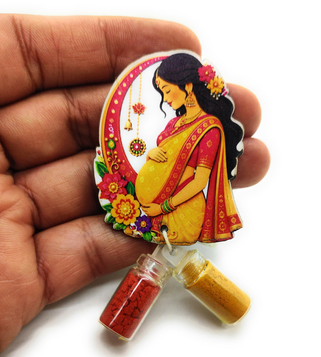 Haldi Roli 1ml mini Bottles with MDF Pregnant Women (2 Inch), with Fridge Magnet P54