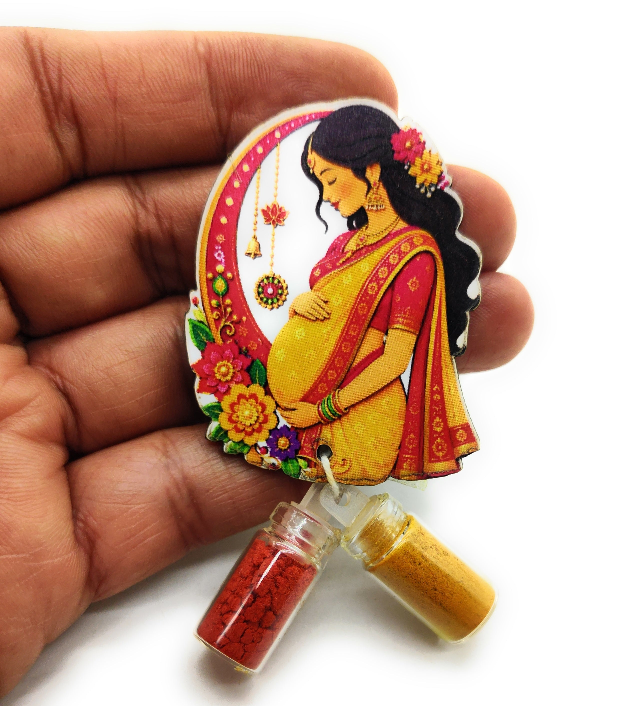 Haldi Roli 1ml mini Bottles with MDF Pregnant Women (2 Inch), with Fridge Magnet P54