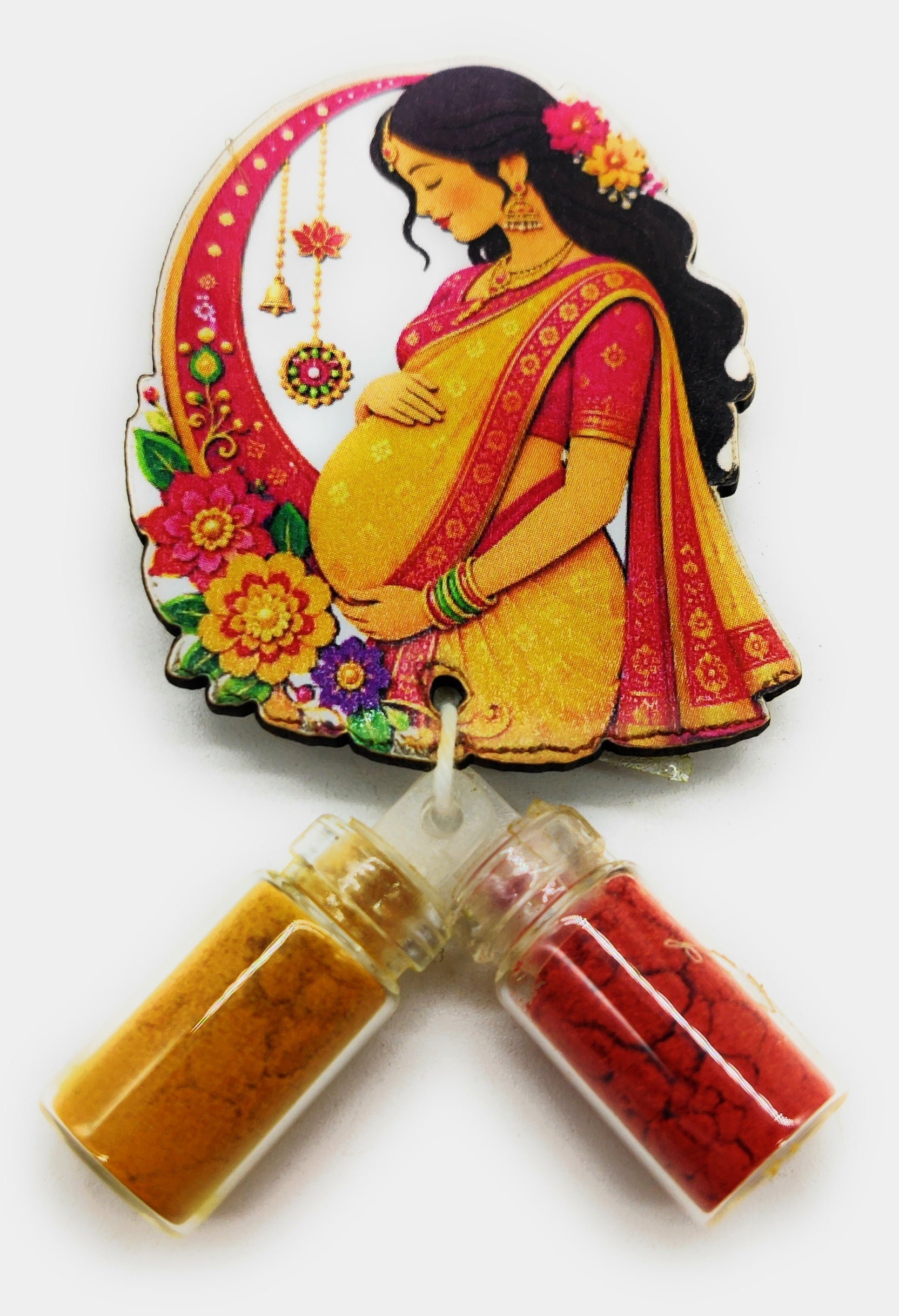 Haldi Roli 1ml mini Bottles with MDF Pregnant Women (2 Inch), with Fridge Magnet P54