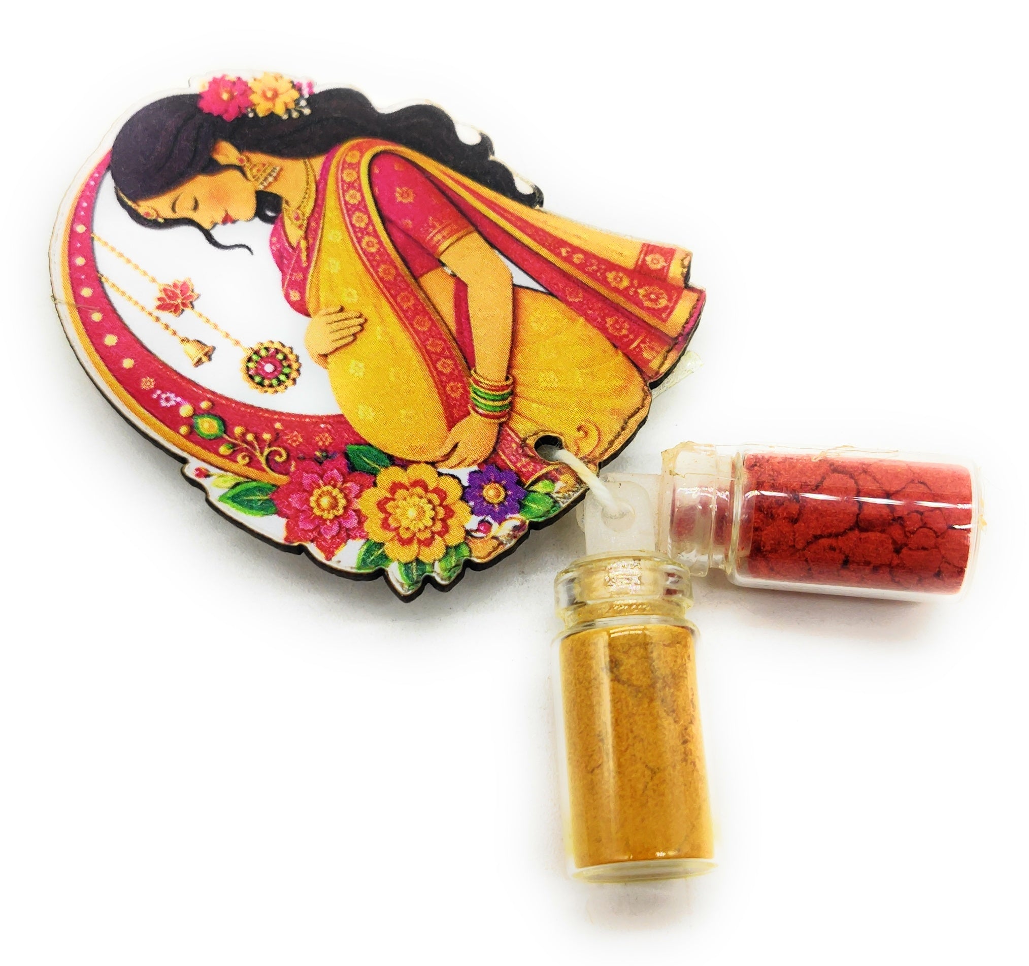 Haldi Roli 1ml mini Bottles with MDF Pregnant Women (2 Inch), with Fridge Magnet P54