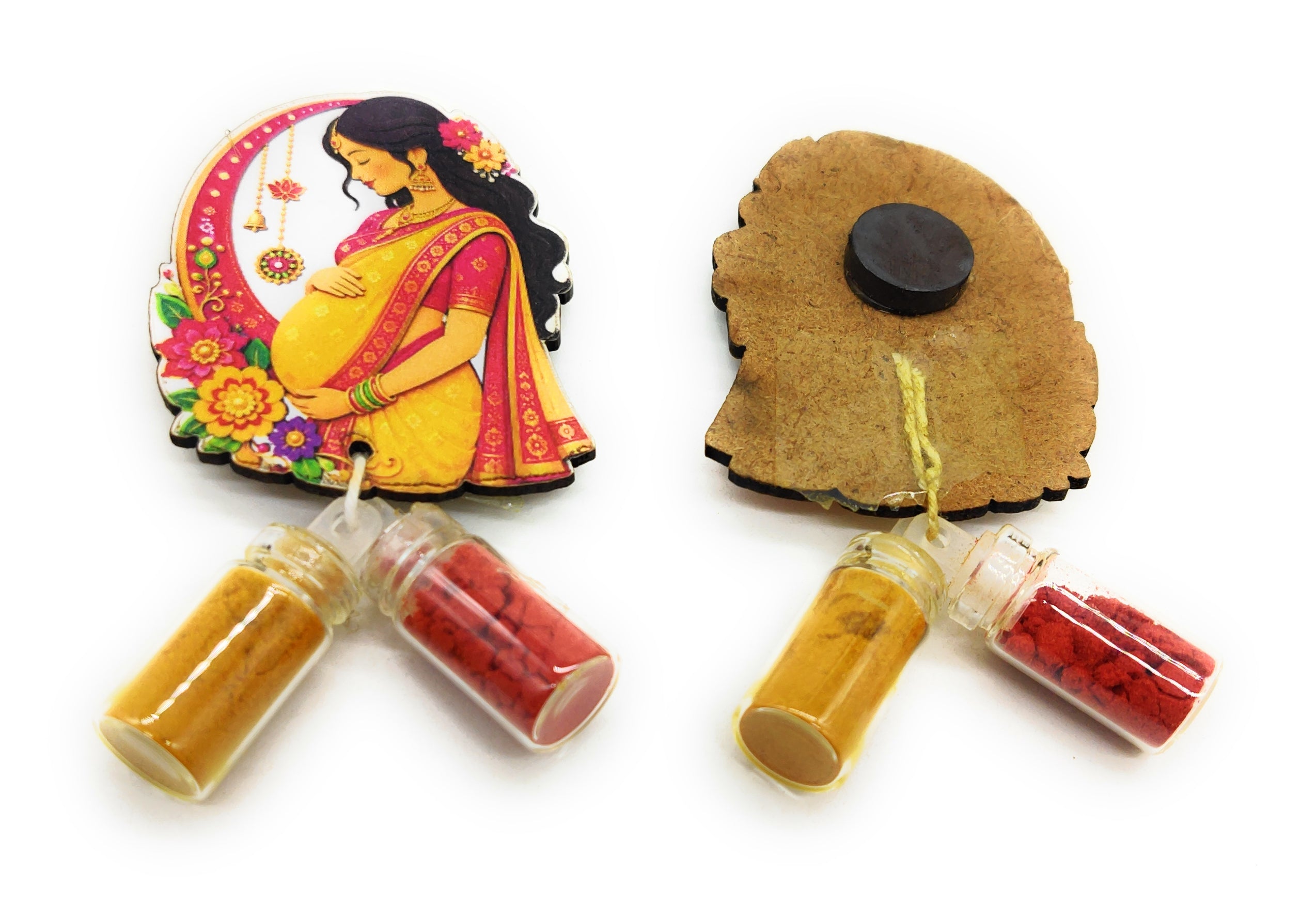Haldi Roli 1ml mini Bottles with MDF Pregnant Women (2 Inch), with Fridge Magnet P54