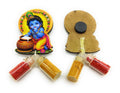 Haldi Roli 1ml mini Bottles with MDF Krishan ji (2 Inch), with Fridge Magnet P52