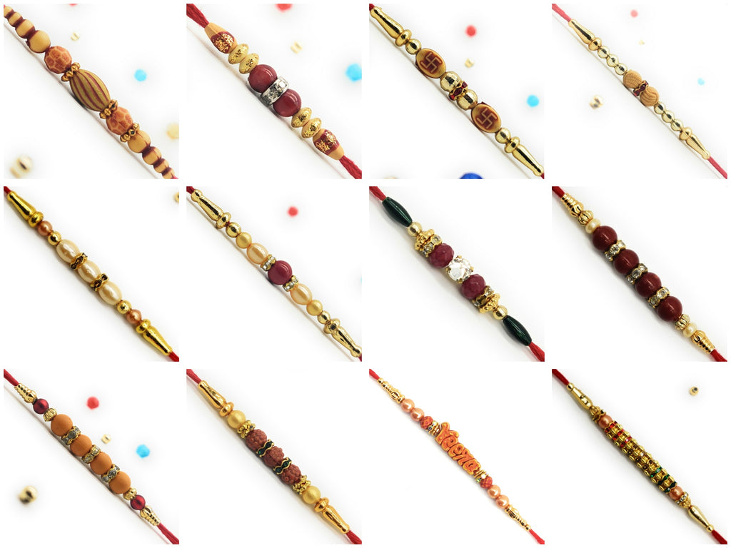 Set of 12 Different Rakhis in a card H12
