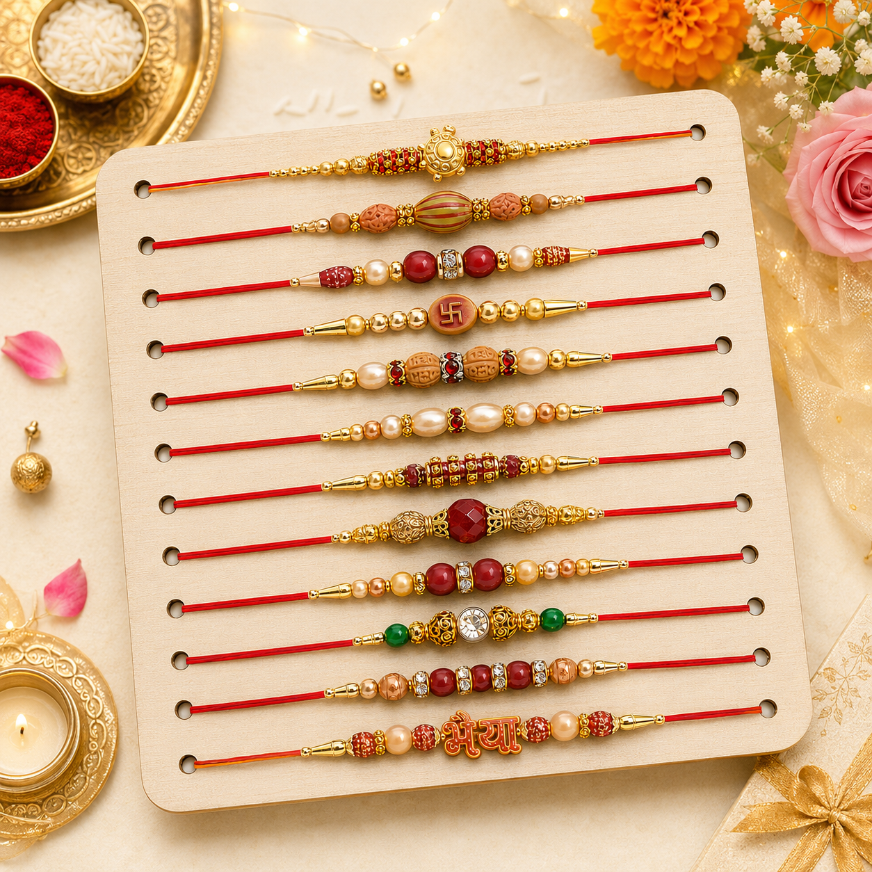 Set of 12 Different Rakhis in a card H12